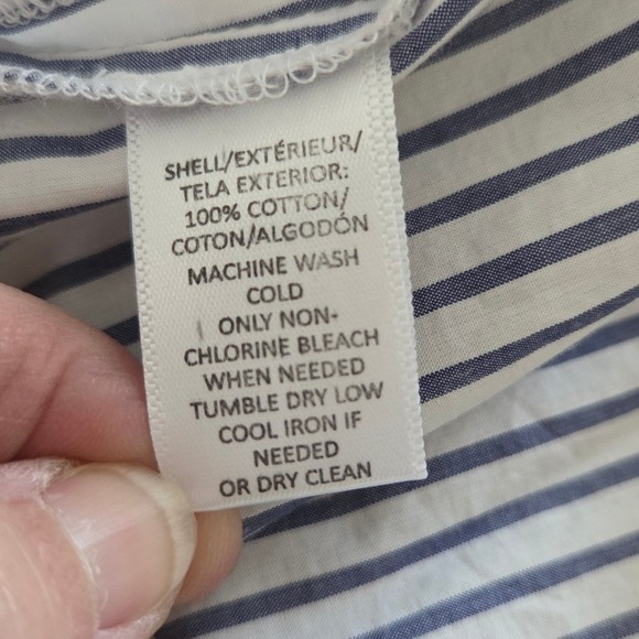 LOFT Striped Wrap Blouse Blue White Ruffle 3/4 Sleeve Cotton Top Sz XL - Picture 6 of 6